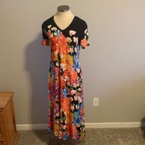 Johnny Was Black Floral Midi Dress